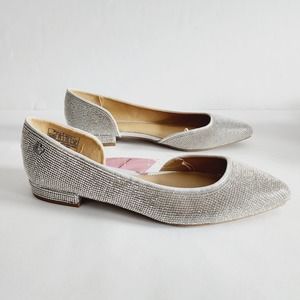 Juicy Couture Pointed Toe Silver Rhinestone Ballet Flats Size 7.5